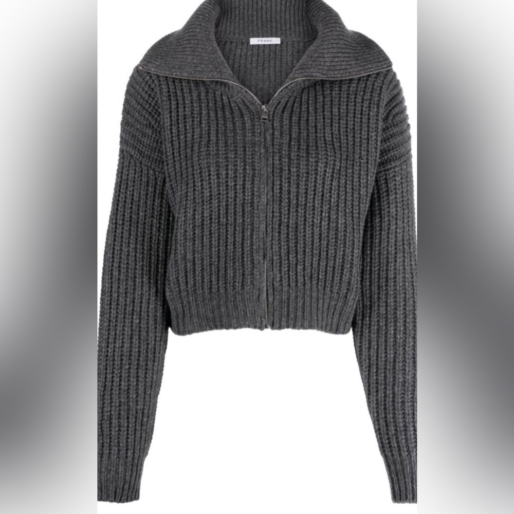 Frame Denim Grey Zip-Up Merino Cardigan (Large)